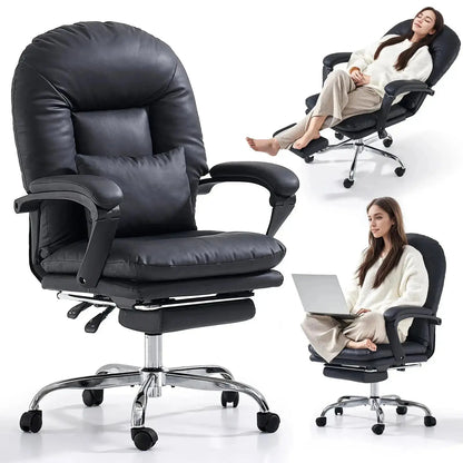 EMIAH C586 Ergonomic Ultra-Comfortable Office Chair with Foot Rest - EMIAH Store Black / PU Leather