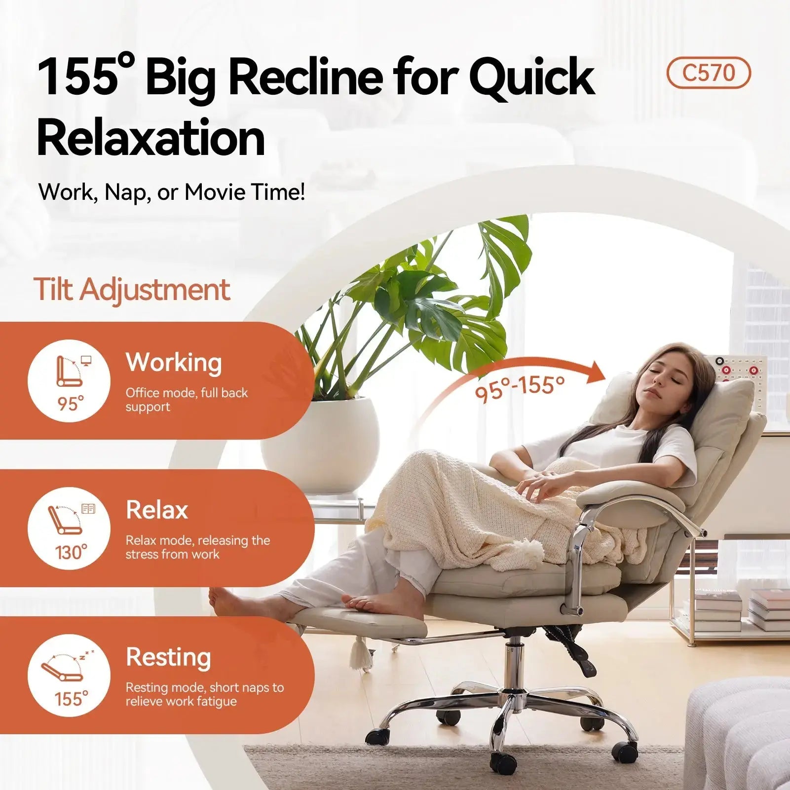 EMIAH C570 Comfortable Office Chair with Footrest - EMIAH Store 